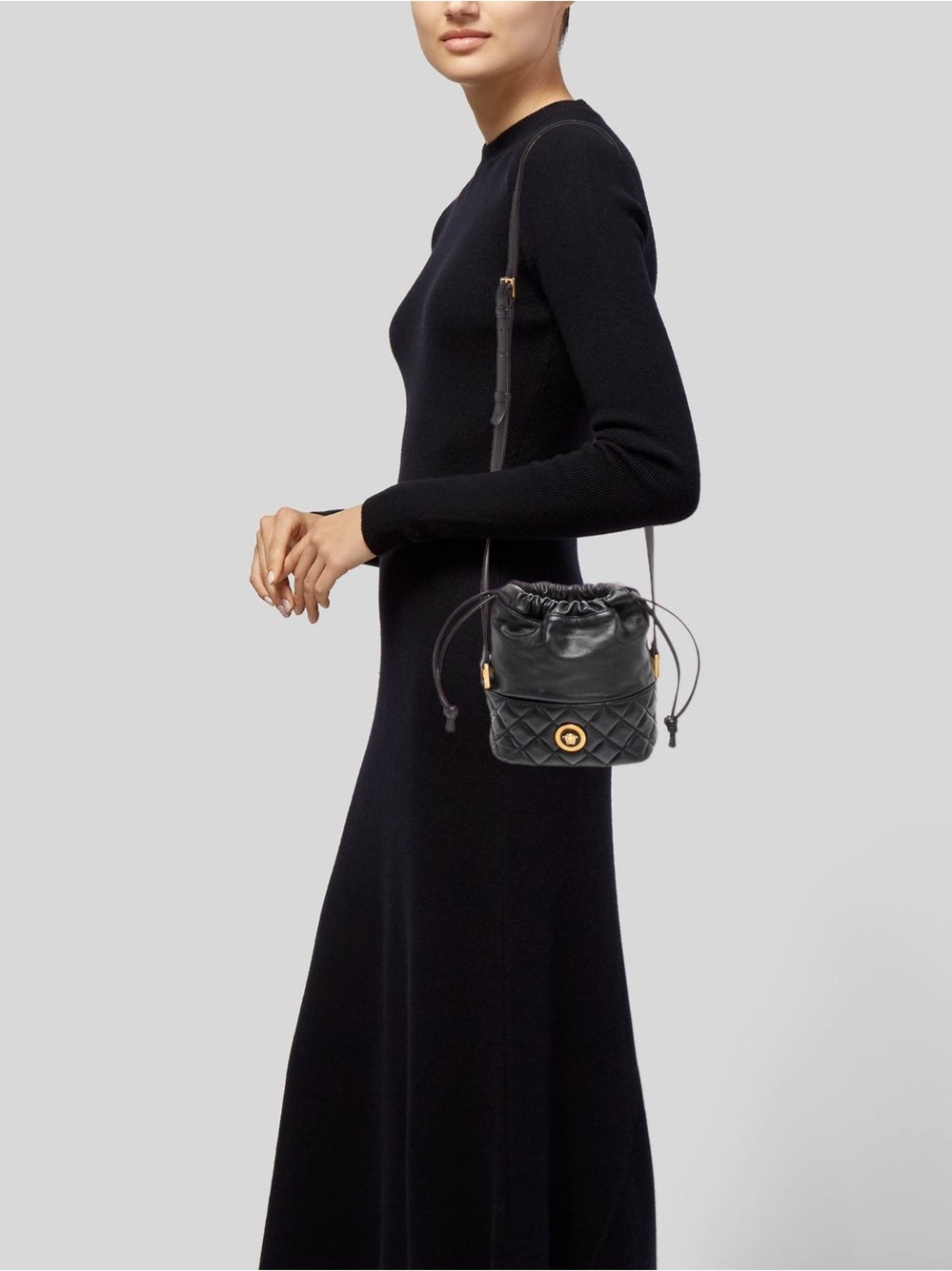 Versace Red Quilted Leather Drawstring Crossbody Bag